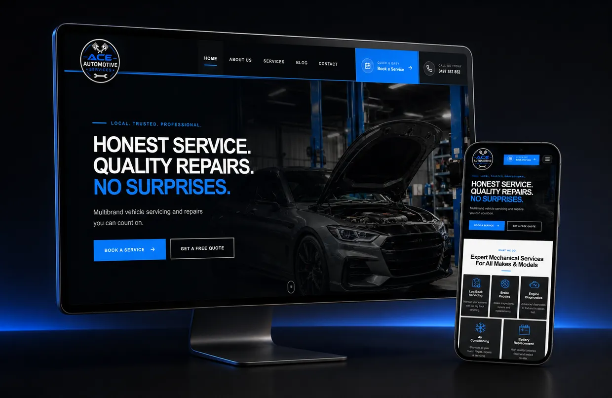 Custom automotive services website design for ACE Automotive in Braemar NSW