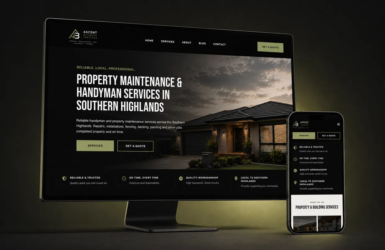 Property maintenance website design for Ascent Building Services in the Southern Highlands
